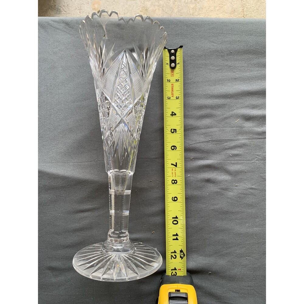 Antique Crystal American Brilliant Cut Glass Trumpet Vase 11”